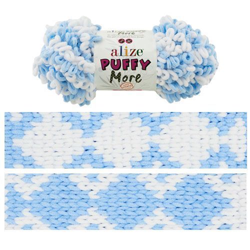 Пряжа Alize Puffy More/Алізе Пуффі Мор, блакитний-білий 6512 5335 фото