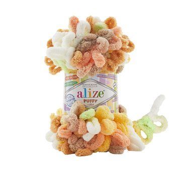 Пряжа Alize Puffy Color/Алізе Пуффі Колор, жовто-гарячий-салат-карамель-білий 6528 4673 фото