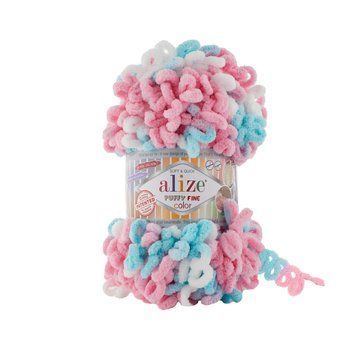 Пряжа Alize Puffy Fine Color/Алізе Пуффі Файн Колор, білий-ментоловий-рожевий 6377 1211 фото
