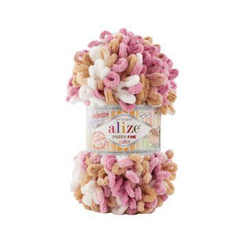 Пряжа Alize Puffy Fine Color/Алізе Пуффі Файн Колор, рожевий-карамель-білий 6402 1211 фото