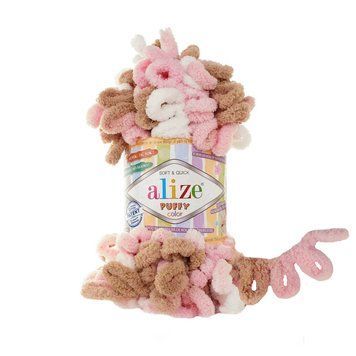 Пряжа Alize Puffy Color/Алізе Пуффі Колор, карамель-рожевий-білий 6046 4685 фото
