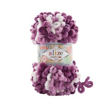 Пряжа Alize Puffy Fine Color/Алізе Пуффі Файн Колор, фіолетовий-бузковий-білий 8056 4980 фото