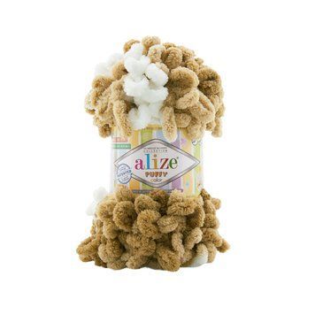 Пряжа Alize Puffy Color/Алізе Пуффі Колор, оливковий-бежевий-білий 8054 5107 фото