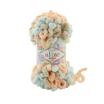 Пряжа Alize Puffy Color/Алізе Пуффі Колор, персиковий-бежевий-блакитний 8013 5108 фото