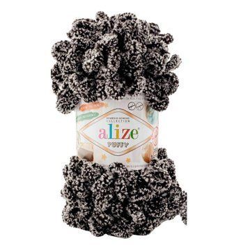 Пряжа Alize Puffy/Алізе Пуффі, чорно-білий меланж 799, знято з виробництва 1211 фото