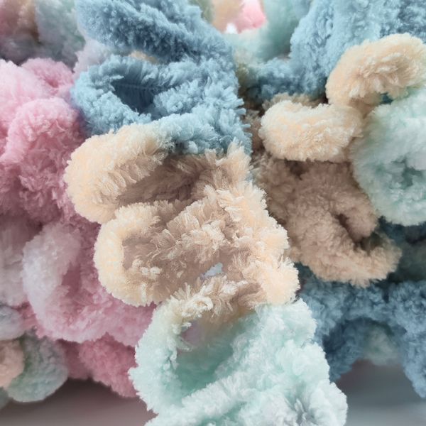 Пряжа Alize Puffy Color/Алізе Пуффі Колор, блакитний-рожевий-білий-бежевий 6523 1735 фото