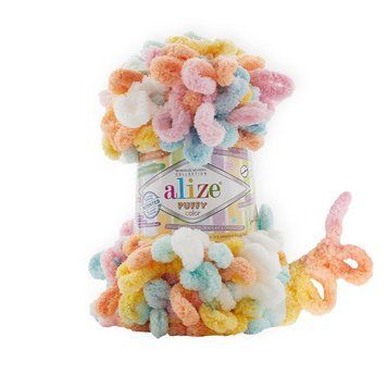 Пряжа Alize Puffy Color/Алізе Пуффі Колор, білий-рожевий-блакитний-помаранчевий 6521 1211 фото