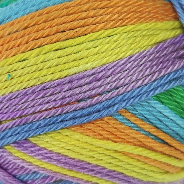 Пряжа Cotton Queen Multi Jacquard/Коттон Квін мульті жакард, блакитний-помаранчевий-бузковий-салатовий мультіколор 10458, Performance 3553 фото