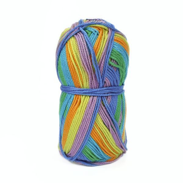 Пряжа Cotton Queen Multi Jacquard/Коттон Квін мульті жакард, блакитний-помаранчевий-бузковий-салатовий мультіколор 10458, Performance 3553 фото