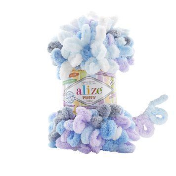 Пряжа Alize Puffy Color/Алізе Пуффі Колор, білий-блакитний-сірий-бузковий 6524 2874 фото